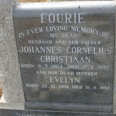 FOURIE Johannes Cornelius Christiaan 1904-1958 &amp; Evelyn 1900-1992