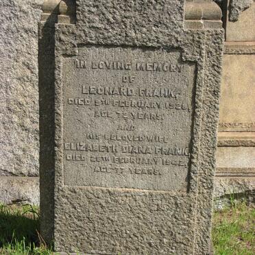 FRANK Leonard -1928 &amp; Elizabeth Diana -1942