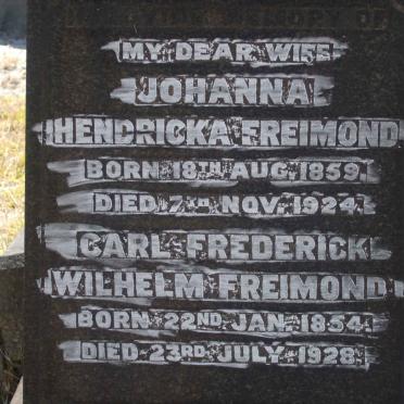 FREIMOND Carl Frederick Wilhelm 1854-1928 &amp; Johanna Hendricka 1859-1924