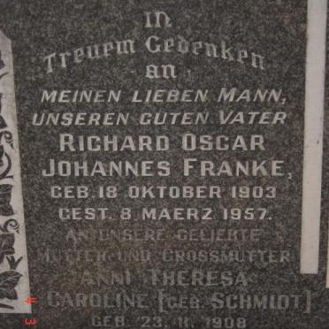 FRANKE Richard Oscar Johannes 1903-1957 &amp; Anni Theresa Carol SCHMIDT 1908-1968