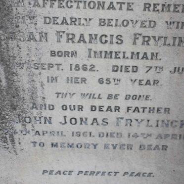 FRYLINCK  John Jonas 1861-1937 &amp; Susan Francis IMMELMAN 1862-1927