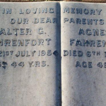 FAHRENFORT Walter G. -1954 &amp; Agnes D. -1961
