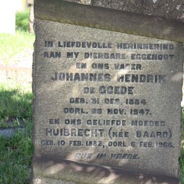 GOEDE Johannes Hendrik, de 1884-1947 &amp; Huibrecht BAARD 1882-1964