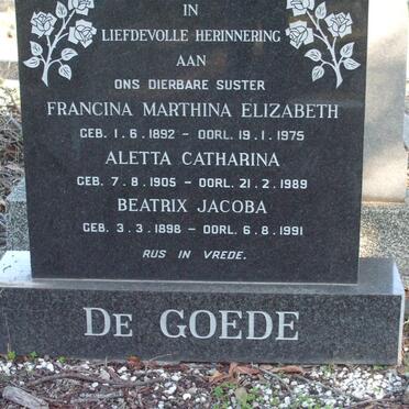 GOEDE Francina Marthina Elizabeth, de 1892-1975 :: DE GOEDE Aletta Catharina 1905-1989 :: DE GOEDE Beatrix Jacoba 1898-1991