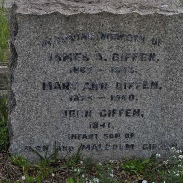 GIFFEN James A. 1867-1943 &amp; Mary Ann 1875-1940 :: GIFFEN John -1941