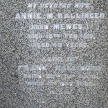 GALLINGER Frank 1882-1932 &amp; Annie M. MEWES -1919