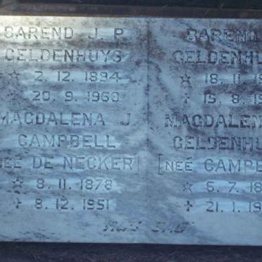 GELDENHUYS Barend J.P. 1894-1968 &amp; Magdalena J. Campbell DE NECKER 1878-1951
