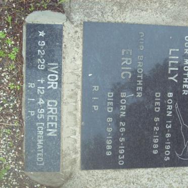 GREEN Lily 1905-1989, GREEN Eric 1930-1989, GREEN Ivor 1929-1995