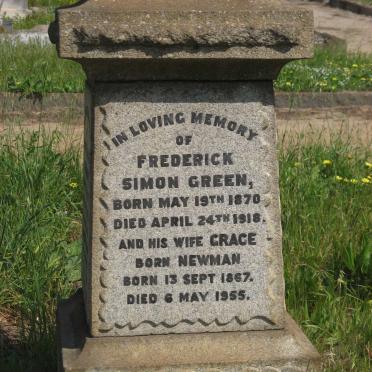 GREEN Frederick Simon 1870-1918 &amp; Grace NEWMAN 1867-1955