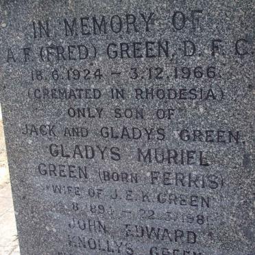 GREEN A.F. 1924-1966 :: GREEN Gladys Muriel nee FERRIS 1891-1981