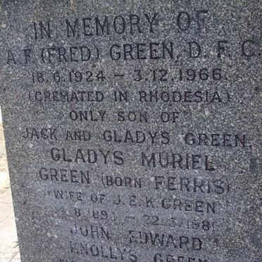 GREEN A.F. 1924-1966 :: GREEN Gladys Muriel nee FERRIS 1891-1981