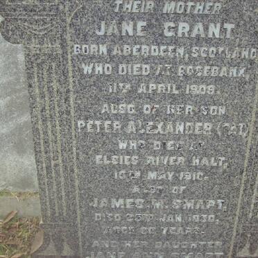 GRANT Jane -1909 :: GRANT Peter Alexander -1910 :: SMART James M. -1930 :: SMART Jane Ann -1960