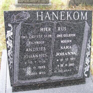 HANEKOM Sara Johanna 1917-2003 :: HANEKOM Andries Johannes 1938-1983