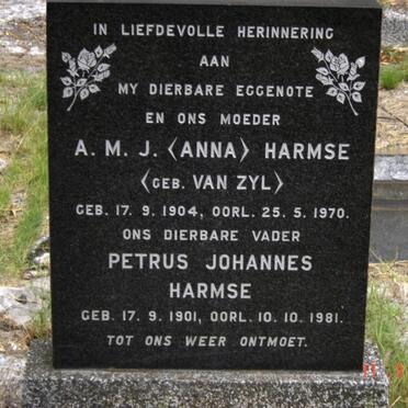 HARMSE Petrus Johannes 1901-1981 &amp; Anna M.J. VAN ZYL 1904-1970