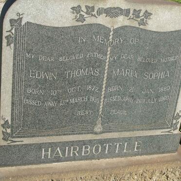HAIRBOTTLE Edwin Thomas 1872-1935 &amp; Maria Sophia 1880-1960