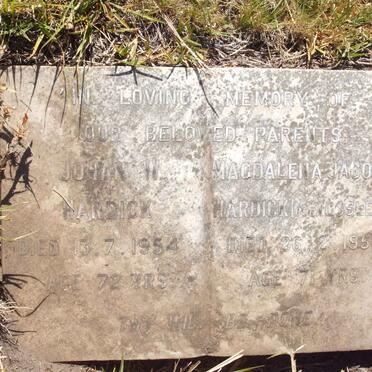 HARDICK Johan W. -1954 &amp; Magdalena Jacoba GOSLETT -1958