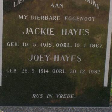 HAYES Jackie 1918-1967 &amp; Joey 1914-1982