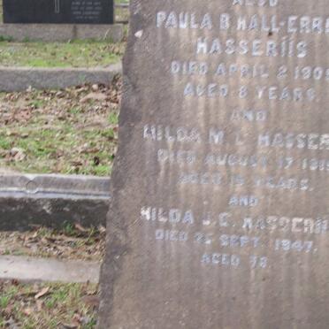 HASSERIIS Herman -1910 :: HASSERIIS Paula B. Hall-Errebo -1905 :: HASSERIIS Willam M.C. -1910 :: HASSERIIS Hilda C. -1947