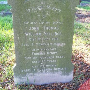HELLINGS John Thomas William -1918 :: HELLINGS Thomas Henry -1944 :: HELLINGS Isabella Susanna Cemelia