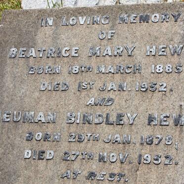HEWITT Neuman Bindley 1878-1952 &amp; Beatrice Mary 1885-1952