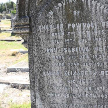 HETT Charles Pownall 1834-1907 &amp; Ann Isabella 1837-1911 :: REID Emma Elizabeth nee HETT 1871-1895