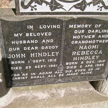 HINDLEY John 1912-1961 &amp; Naomi Rebecca 1912-1986