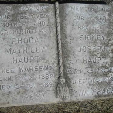 HAUPT Rhoda Mathilda nee KARSEN 1888-1969 :: HAUPT Sidney Joseph 1924-1970