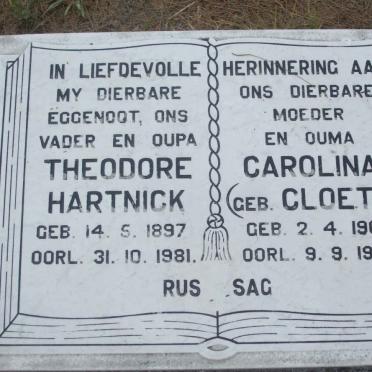HARTNICK Theodore 1897-1981 &amp; Carolina CLOETE 1907-1983