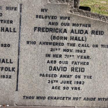 REID David -1982 &amp; Fredricka Alida nee HALL -1963
