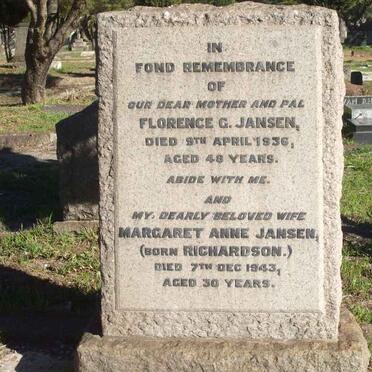 JANSEN Florence G. -1936 :: JANSEN Margaret Anne nee RICHARDSON -1943
