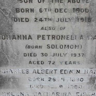 HARLE Charles Albert 1890-1960 :: HARLE Johanna Petronella nee SOLOMON -1937