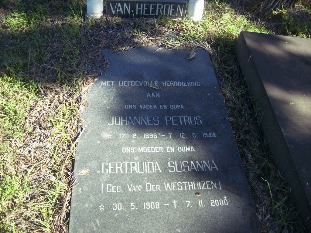 HEERDEN Johannes Petrus, van 1896-1944 &amp; Getruida Susanna VAN DER WESTHUIZEN 1908-2000