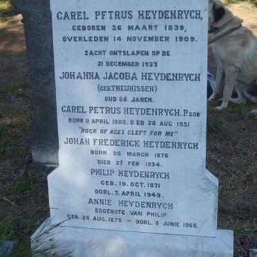 HEYDENRYCH Carel Petrus 1839-1909 &amp; Johanna Jacoba THEUNISSEN -1923 :: HEYDENRYCH Philip 1871-1949 &amp; Annie 1875-1965
