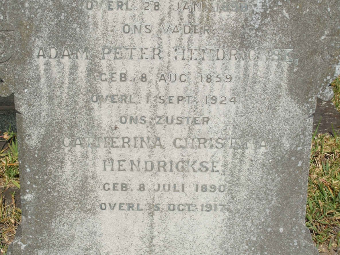 HENDRICKS Adam Peter 1859-1924 :: HENDRICKSE Catherina Christina 1890-1917