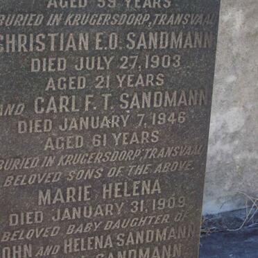 SANDMAN Christian E.O. -1903 :: SANDMAN Carl F.T. -1946 :: SANDMAN Marie Helena -1909