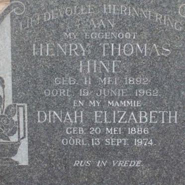 HINE Henry Thomas 1892-1962 &amp; Dinah Elizabeth 1886-1974