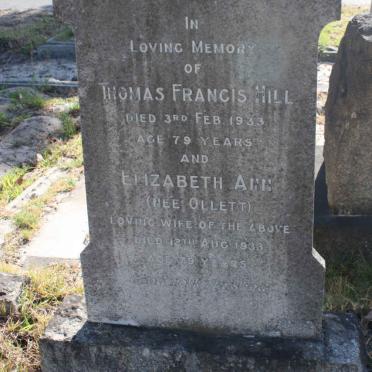 HILL Thomas Francis -1933 &amp; Elizabeth Ann OLLETT -1933