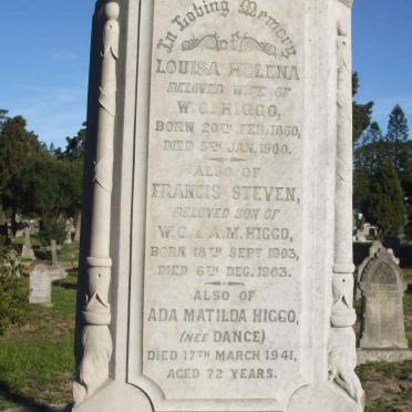 HIGGO Louisa Helena 1850-1900 :: HIGGO Francois Steven 1903-1903 :: HIGGO Ada Matilda nee DANCE -1941