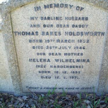 HOLDSWORTH Thomas Bakes 1892-1946 &amp; Helena Wilhelmina HARDENBERG 1895-197?