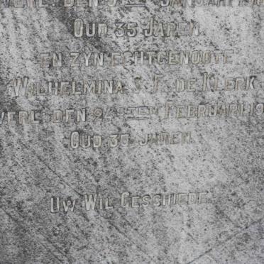 HOOGENDOORN Willem J.J. -1909 &amp; Wilhemina S.J. DE KLERK 