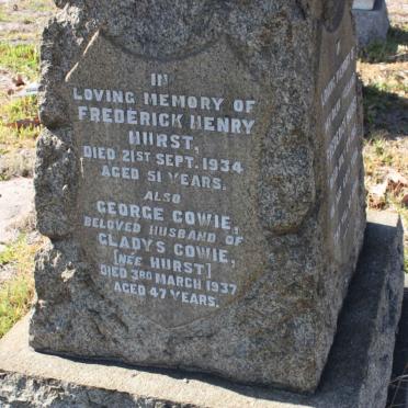 HURST Frederick Henry -1934 :: COWIE George -1937