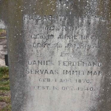 IMMELMAN Daniel Ferdenand Servaas 1870-1940 :: IMMELMAN Elizabeth van Zyl nee ROUX 1837-1917