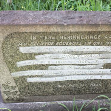 JAGER Lodewyk Theodorus, de 1881-1956 &amp; Wilhelmina H. GROENEWALD 1885-1951
