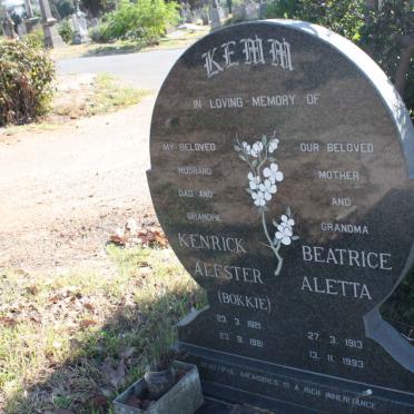 KEMM Kenrick Alester 1921-1981 &amp; Beatrice Aletta 1913-1983
