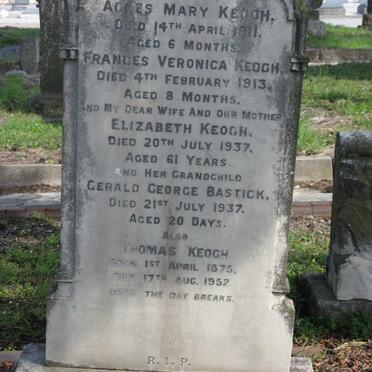 KEOGH Thomas 1875-1952 :: KEOGH Agnes Mary -1911 :: KEOGH Frances Veronica -1913 :: KEOGH Elizabeth -1937