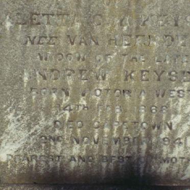 KEYSER Aletta C.M. nee VAN HEERDEN 1866-1941