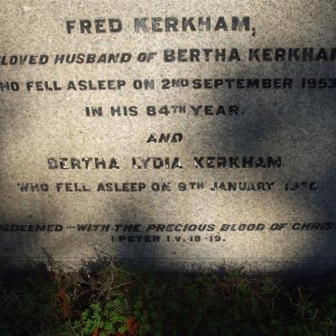 KERKHAM Fred -1953 &amp; Bertha Lydia -1960