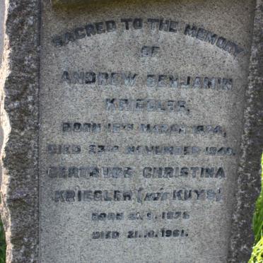 KRIEGLER Andrew Benjamin 1874-1943 &amp; Gertrude Christina KUYS 1875-1961