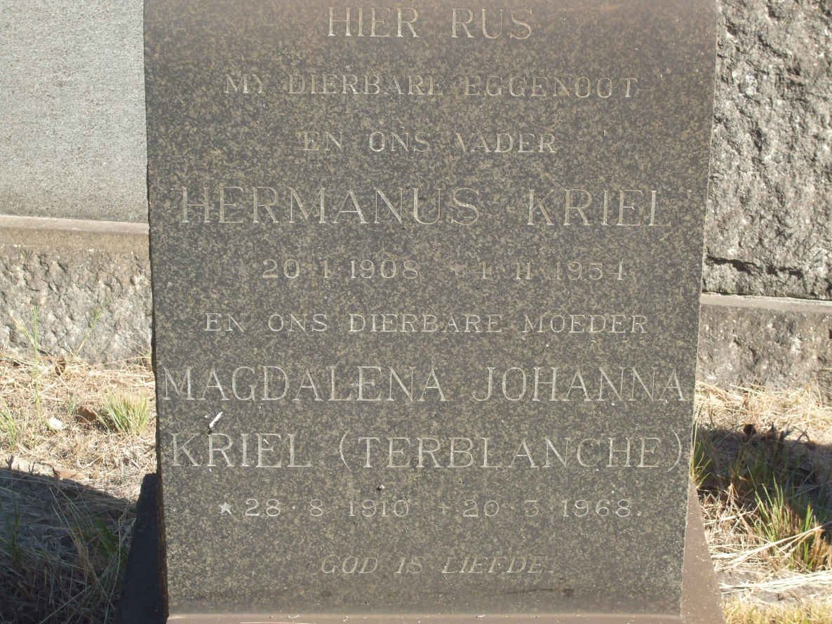 KRIEL Hermanus 1908-1951 &amp; Magdalena Johanna TERBLANCHE 1910-1968