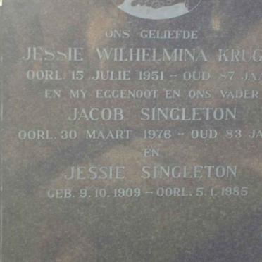 KRUGER Jessie Wilhelmina -1951 :: SINGLETON Jacob -1976 &amp; Jessie 1909-1985